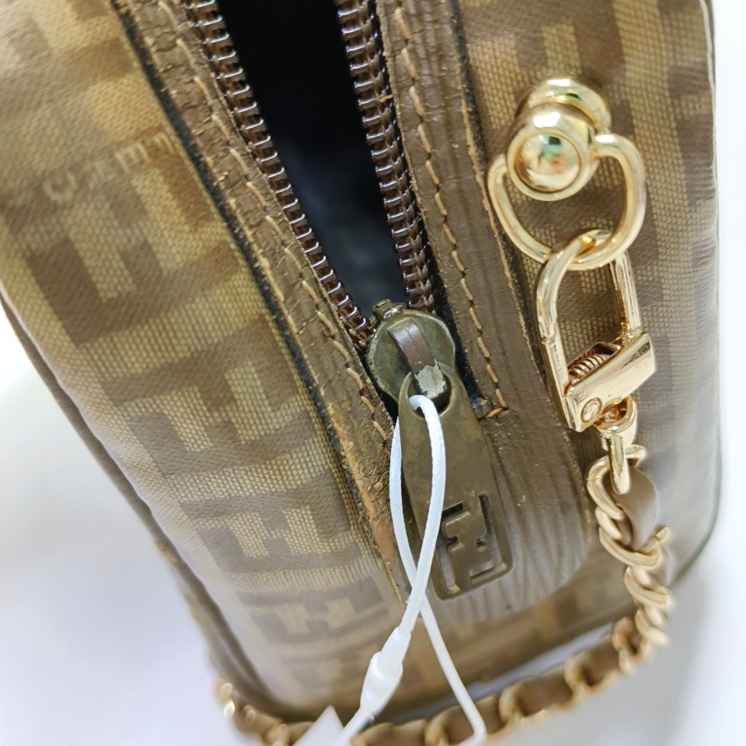 FENDI 棕色涂层帆布双F手拿包 Golden hardware-(SKU)-954838051