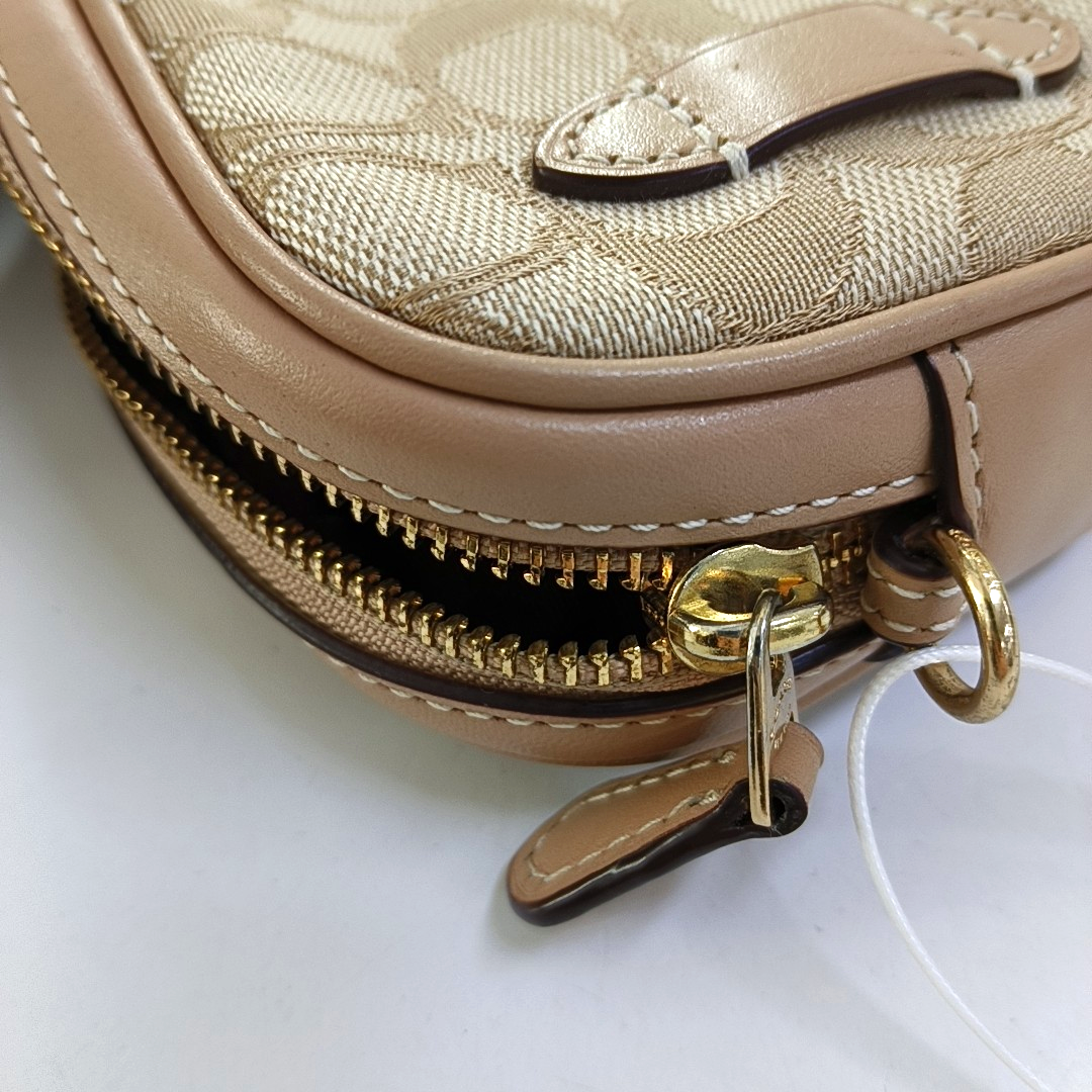 COACH Camera Bag Khaki Canvas Monogram Shoulder Bag Golden hardware Removable shoulder strap-(SKU)-951333226