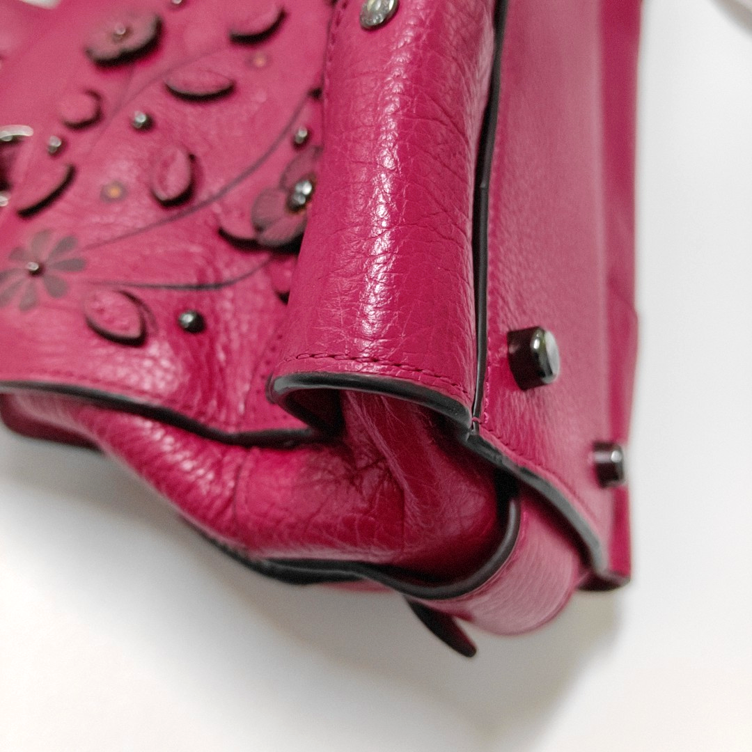 COACH MERCER Fuchsia Leather Studs Carriage Single Shoulder Bag Crossbody Handbag Black hardware Removable shoulder strap-(SKU)-934322406