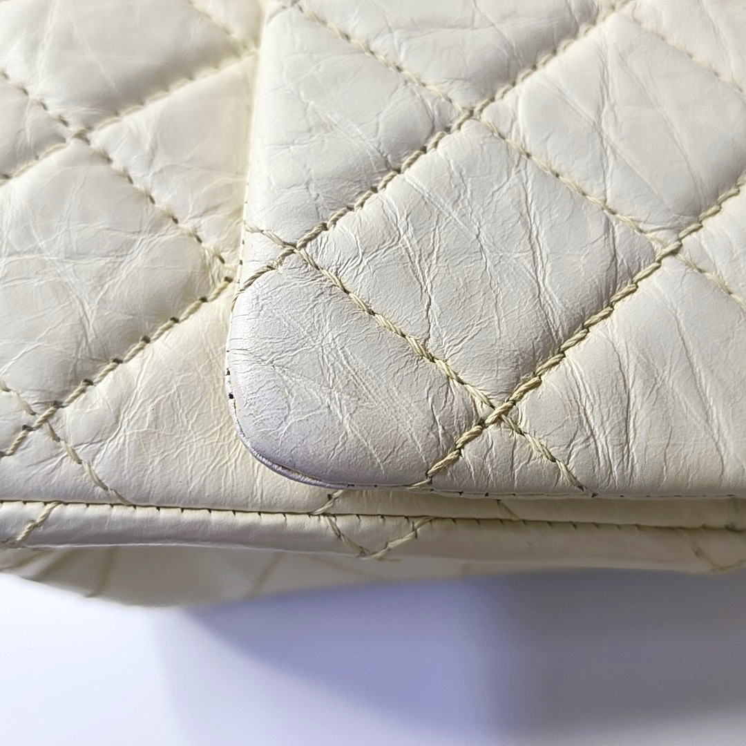 CHANEL 2.55 Large White Calfskin Quilted Single Shoulder Bag Crossbody with Palladium Hardware, 16 Clasp-(SKU)-964099776