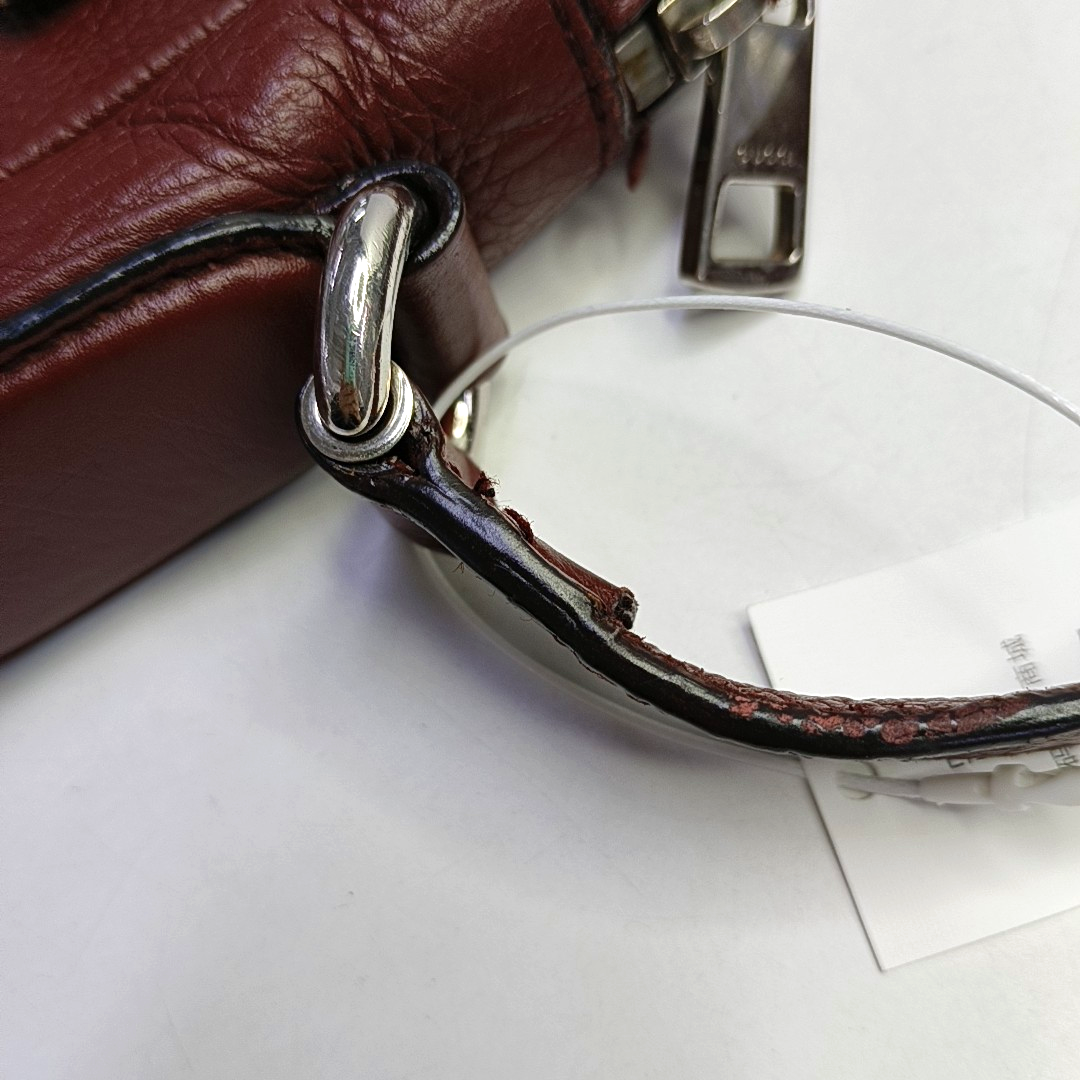 GUCCI Burgundy Cowhide Single Shoulder Bag Crossbody Bag Silver Hardware-(SKU)-944837451