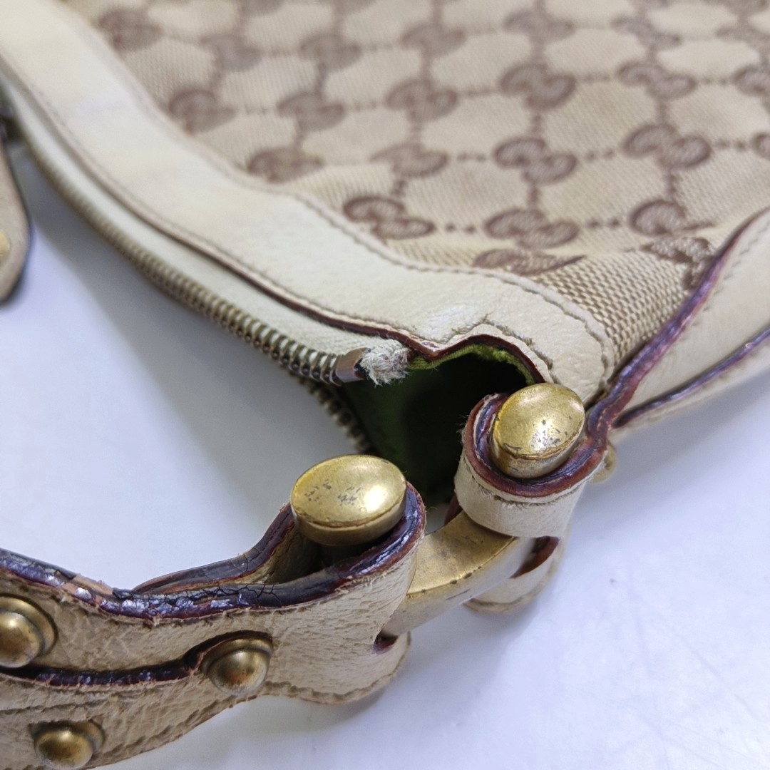 GUCCI Pelham Khaki Fabric Monogram Rivets Shoulder Bag Tote Bag Golden hardware-(SKU)-952072335
