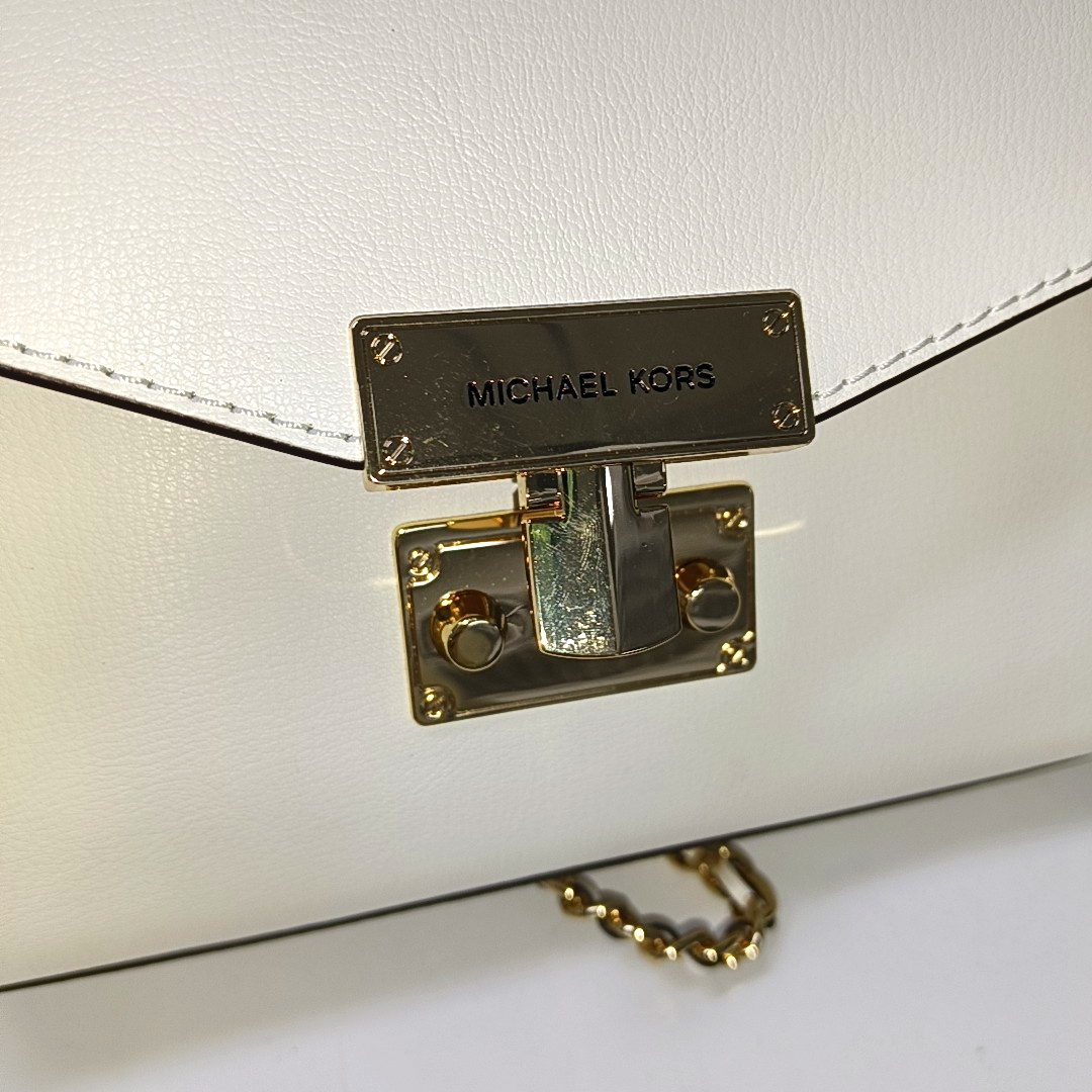 MICHAEL KORS Whitney Large size White Cowhide Single Shoulder Bag Crossbody Handbag Golden hardware-(SKU)-936827324
