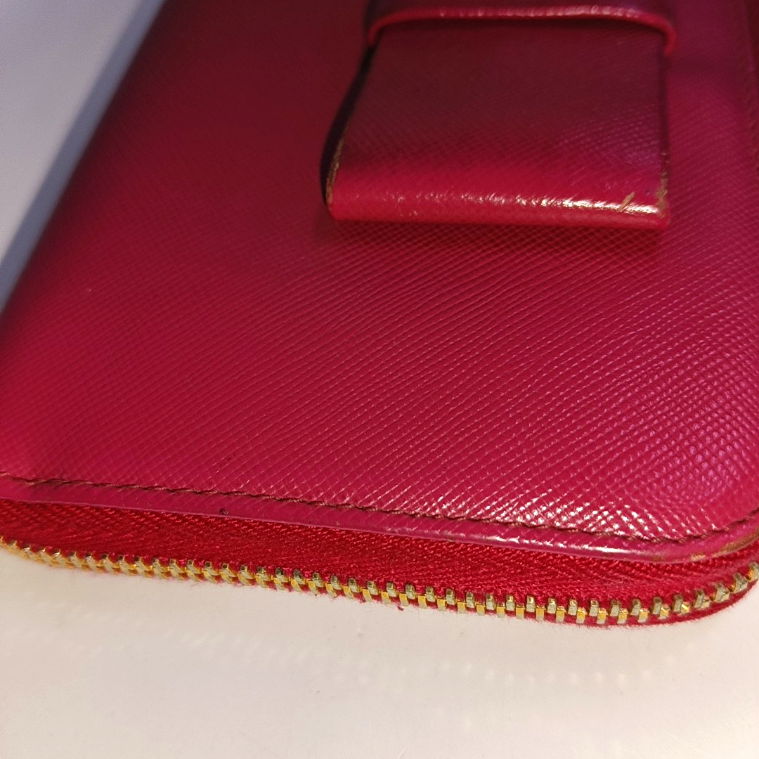 PRADA Fiocco Bow Red Leather Crosshatch Embossed Wallet Golden hardware-(SKU)-939810671