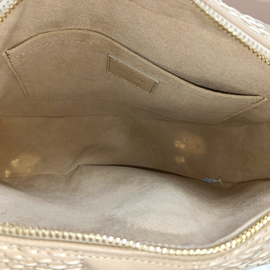 LOUIS VUITTON TROCA Medium size khaki leather stud camera bag crossbody bag shoulder bag handbag golden hardware 2 detachable shoulder straps-(SKU)-971017692
