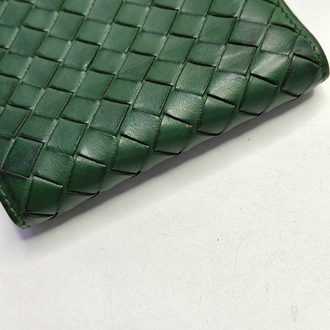 BOTTEGA VENETA Dark Green Leather Woven Wallet-(SKU)-957985549