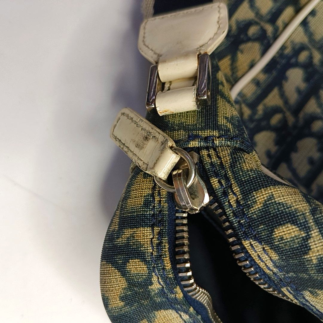 DIOR Dark Blue Coated Canvas Monogram Crossbody Shoulder Bag Silver Hardware-(SKU)-957328406