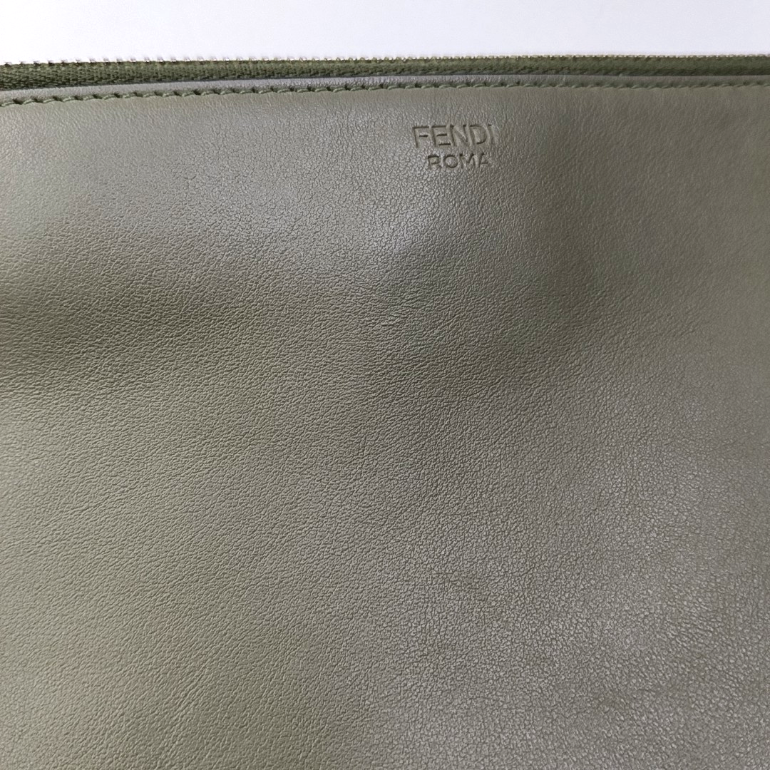FENDI Olive Green Cowhide Patchwork Relief Crossbody Handbag Clutch Silver Hardware-(SKU)-960221238