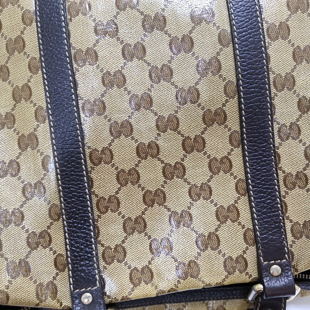 GUCCI Joy Khaki Coated Canvas Old Flower Tote Bag Golden hardware-(SKU)-954415041