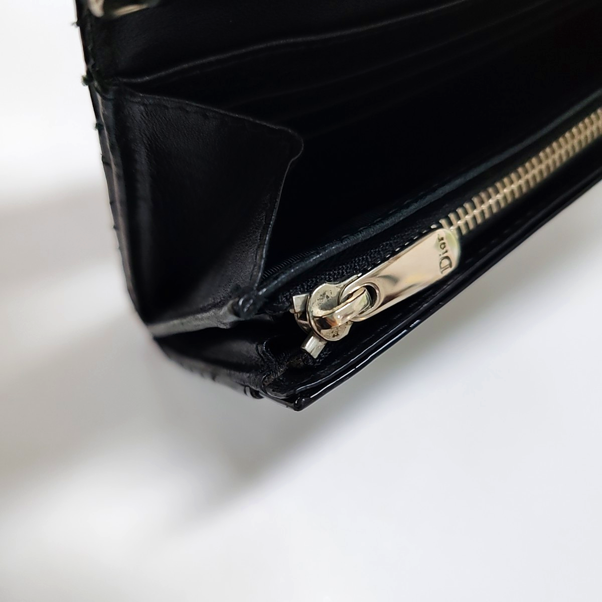 DIOR Lady Dior Black patent leather cannage quilted wallet Silver Hardware-(SKU)-959523317