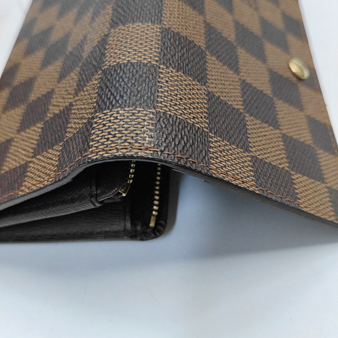LOUIS VUITTON TRESOR Brown Coated Canvas Checkered Wallet Golden hardware-(SKU)-960504851