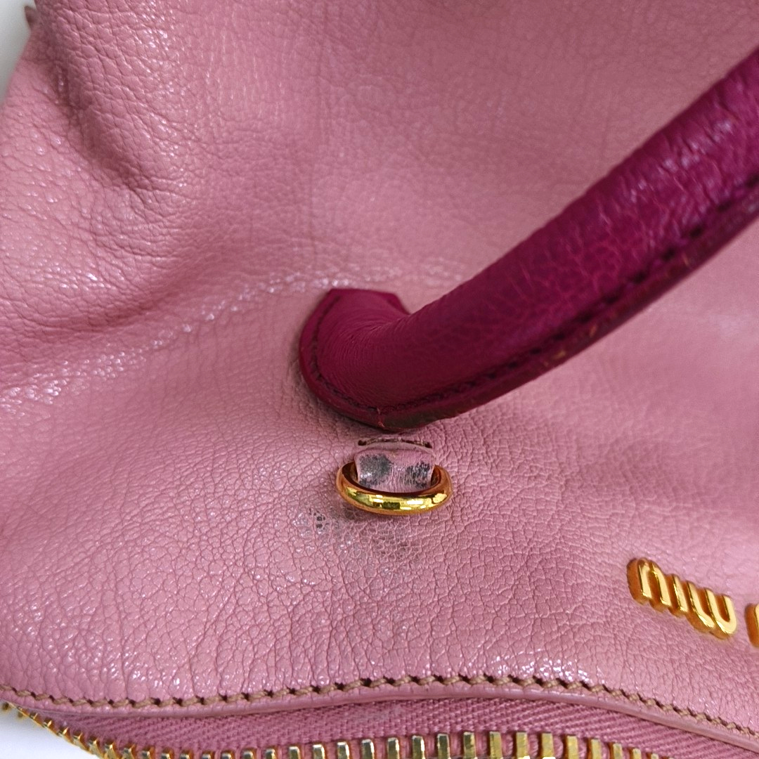 Miu Miu Pink Cowhide Crossbody Tote Bag Single Shoulder Golden hardware Removable shoulder strap-(SKU)-956651797