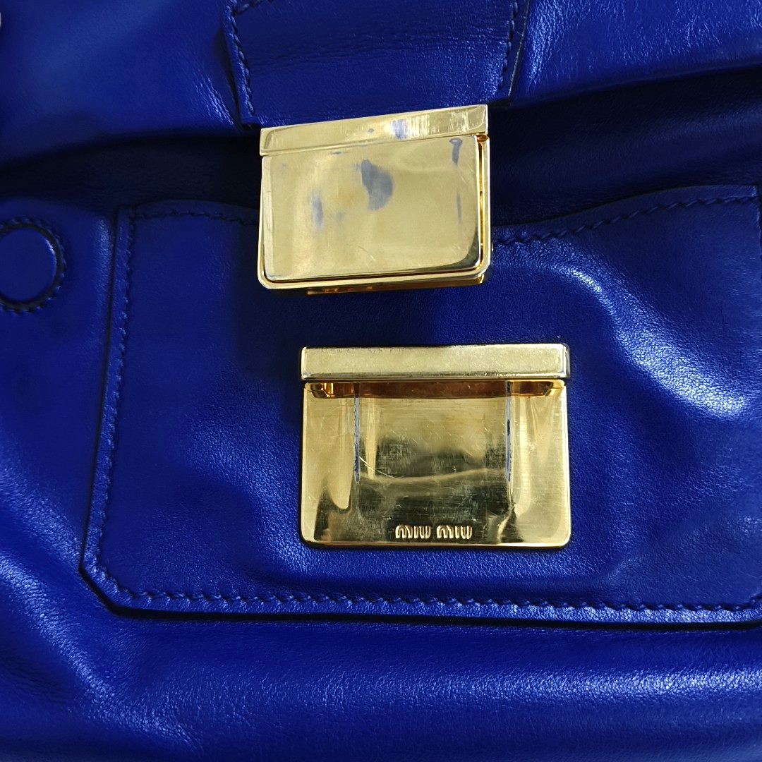 Miu Miu Blue cowhide crossbody, handbag, shoulder bag Golden hardware Removable shoulder strap-(SKU)-947569134