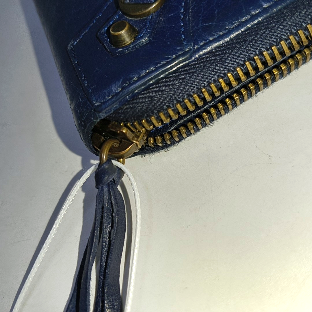 BALENCIAGA Classic City Dark blue cowhide studded biker bag wallet Golden hardware-(SKU)-942566519