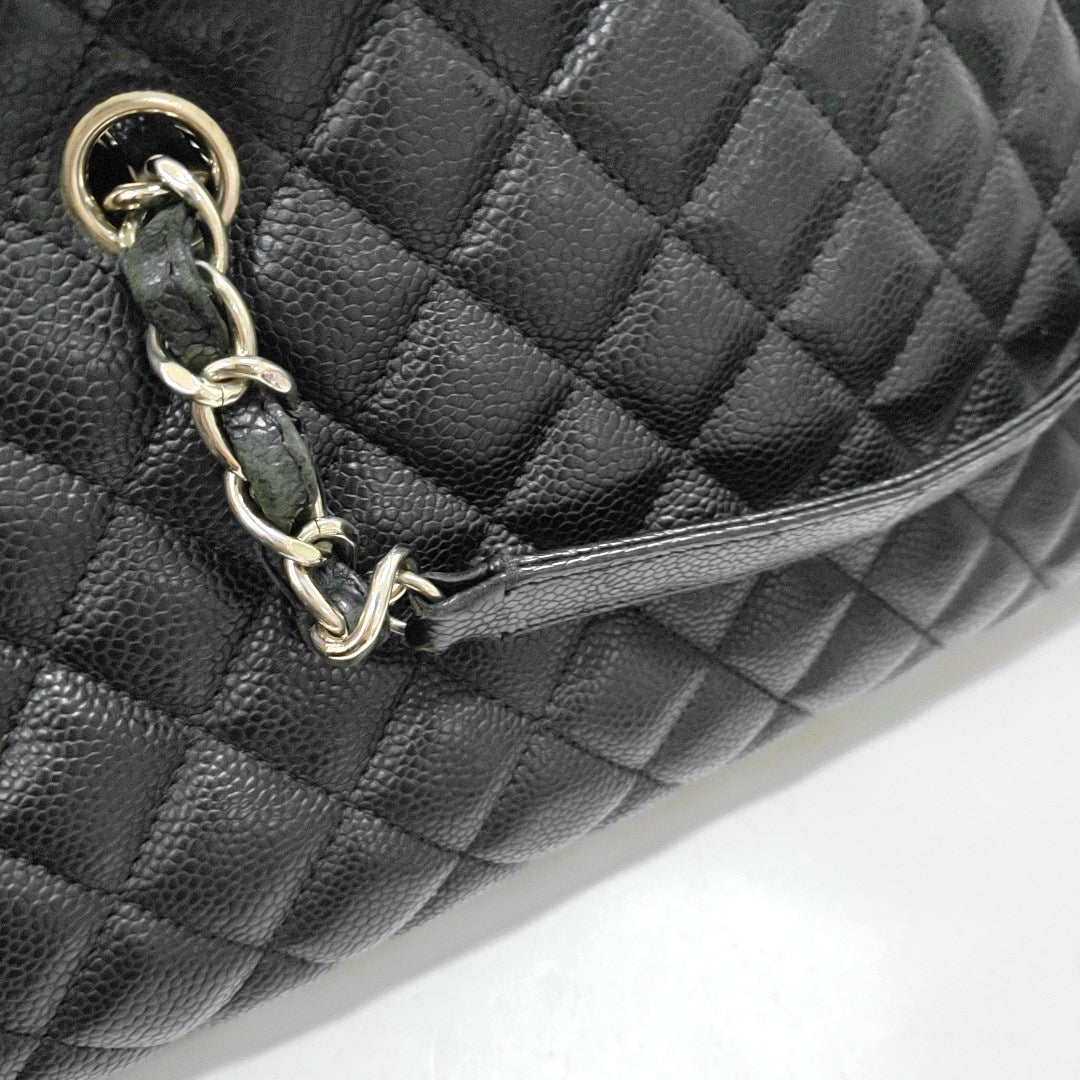 CHANEL JUST MADEMOISELLE Black Calfskin Quilted Monogram Shoulder Bag Tote Bag Silver Hardware 15 Clasp-(SKU)-965696016