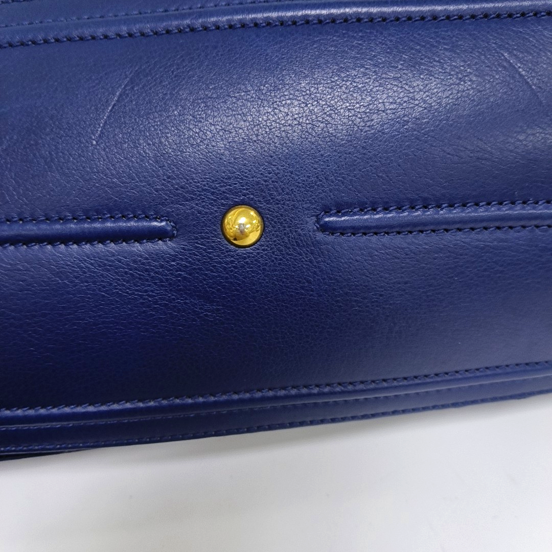 YSL MUSE TWO Dark Blue Cowhide Studs Handbag Golden hardware-(SKU)-939599133