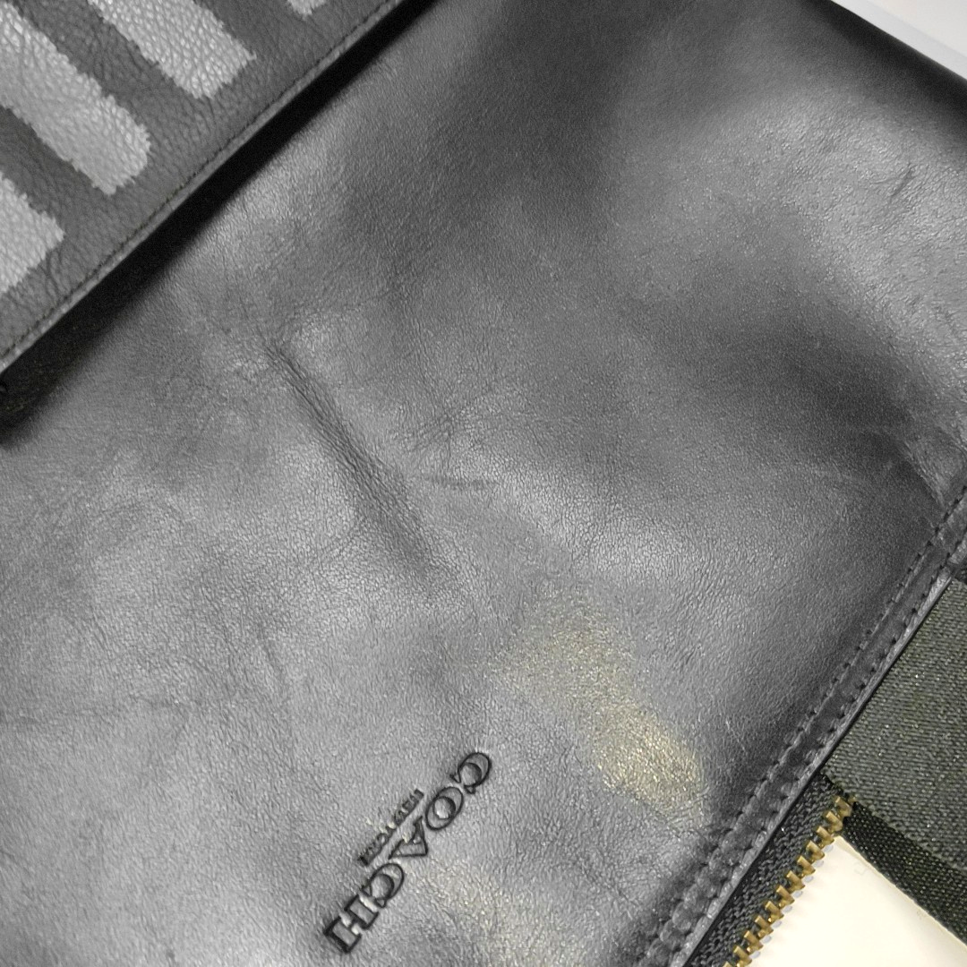 COACH Dark Gray Coated Canvas Single Shoulder Bag Tote Bag Crossbody Bag Gold Black Hardware Removable shoulder strap-(SKU)-14059889