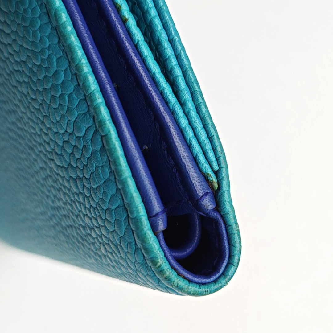CHANEL Blue pebbled leather wallet Silver Hardware 17nan-(SKU)-947387865