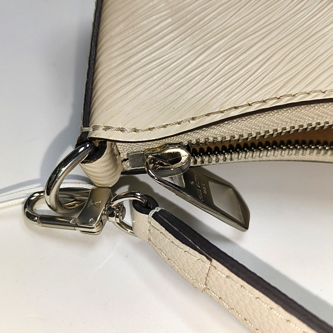 LOUIS VUITTON MARELLE White EPI Calfskin Water Ripple Shoulder Bag with Silver Hardware, 2 Pouches and Detachable Strap-(SKU)-970597498