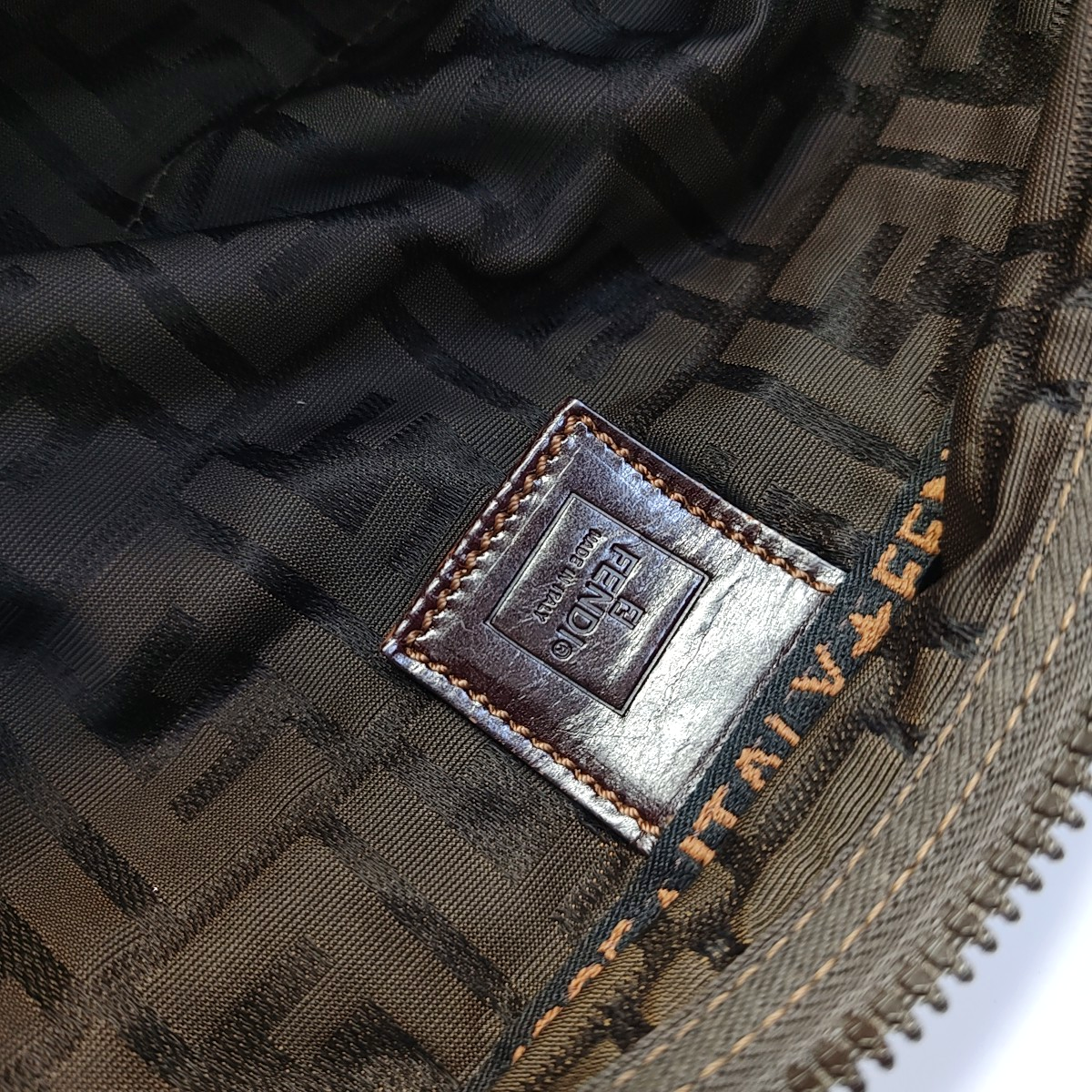 FENDI 棕色织物双F提花手拿包 Silver Hardware-(SKU)-934821117