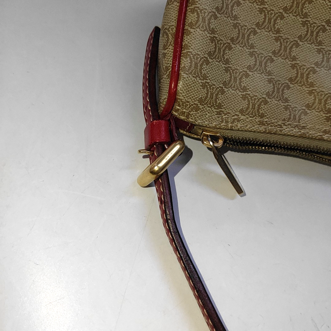 CELINE Khaki Coated Canvas Triumph Grained Shoulder Bag Handbag Golden hardware-(SKU)-942940158