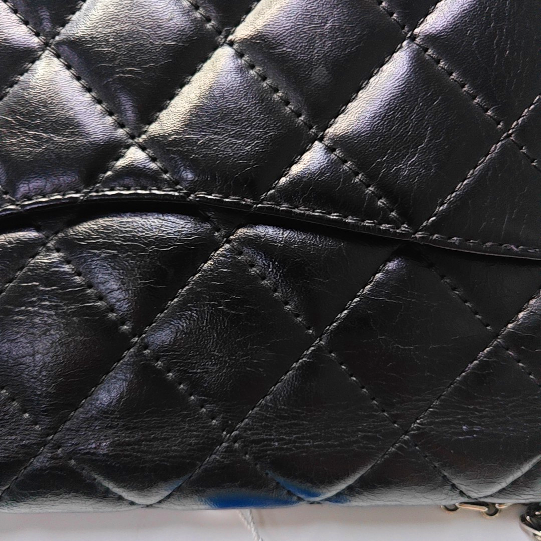 CHANEL 2.55 Maxi Super Large Black Lamb Leather Quilted Single Shoulder Bag Tote Bag Palladium Hardware 14 Clasp-(SKU)-963460572