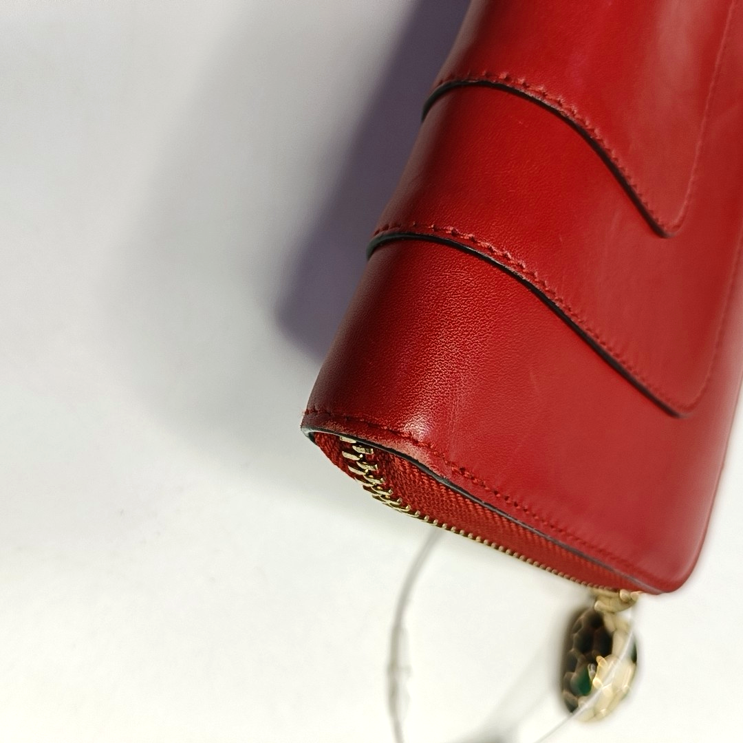 BVLGARI SERPENTI FOREVER Red Cowhide Snake Head Snake Head Wallet Gold Black White Green Hardware-(SKU)-958628798