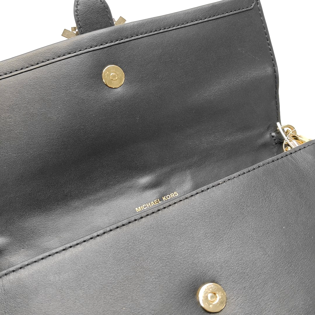 MICHAEL KORS Black Leather Embellished Shoulder Bag Crossbody Golden hardware Removable shoulder strap-(SKU)-942807098