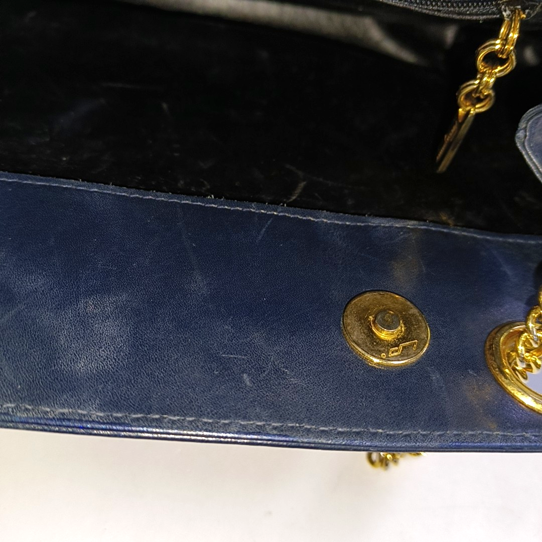 FERRAGAMO Dark Blue Cowhide Embossed Crossbody Bag Single Shoulder Bag Handbag Golden hardware-(SKU)-940146555