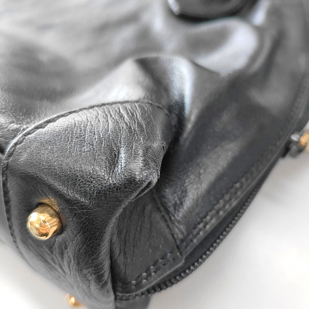 GUCCI Black Leather Tote Bag Shoulder Bag Golden hardware-(SKU)-14020252