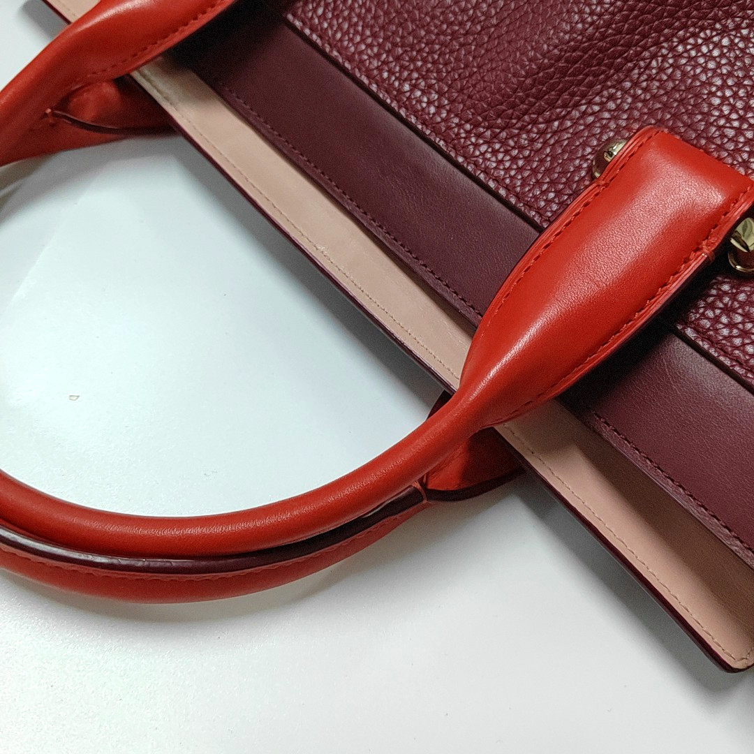 COACH SWAGGER Maroon Cowhide Single Shoulder Bag Handbag Golden hardware Removable shoulder strap-(SKU)-934444817