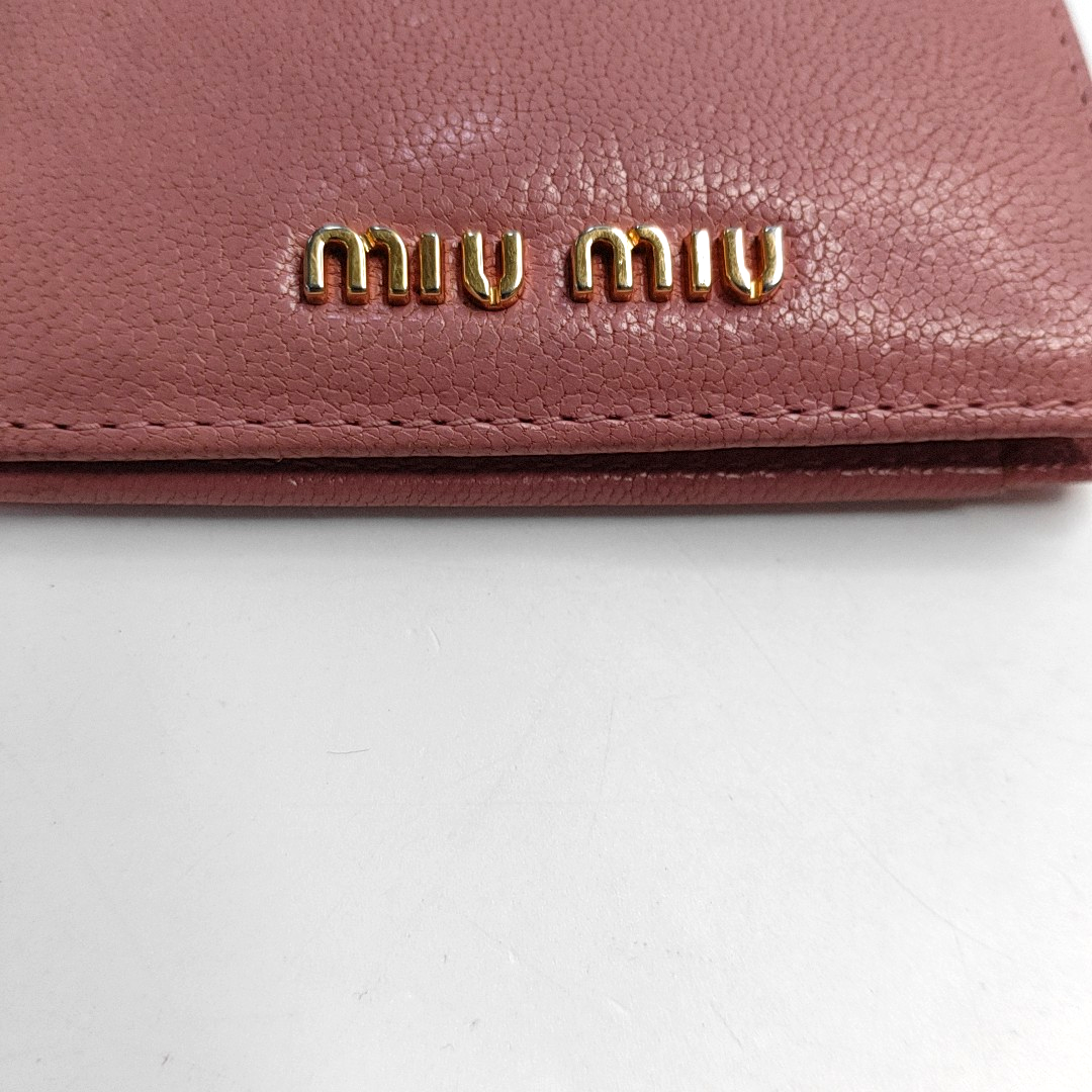 Miu Miu Nude Pink Leather Card Case Golden hardware-(SKU)-952226912