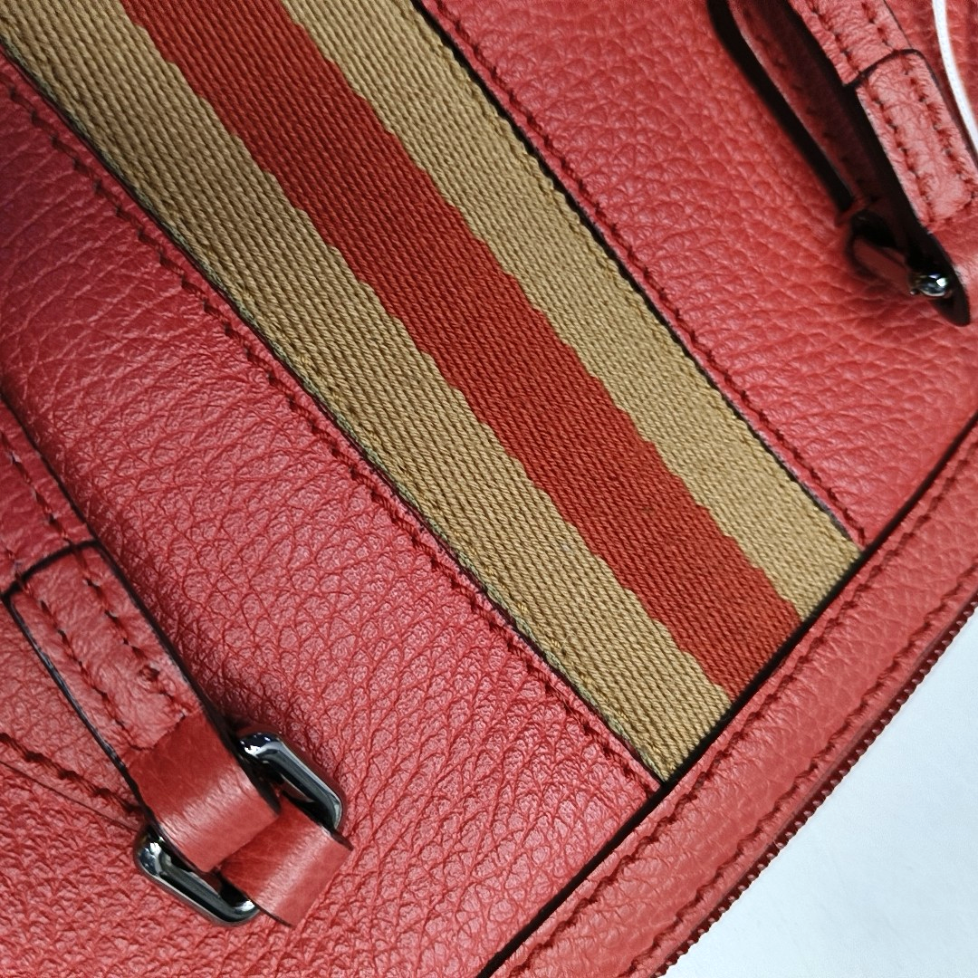 GUCCI DOME Red Cow Leather Striped Strap Single Shoulder Bag Handbag Crossbody Bag Silver Hardware Removable shoulder strap-(SKU)-960336464