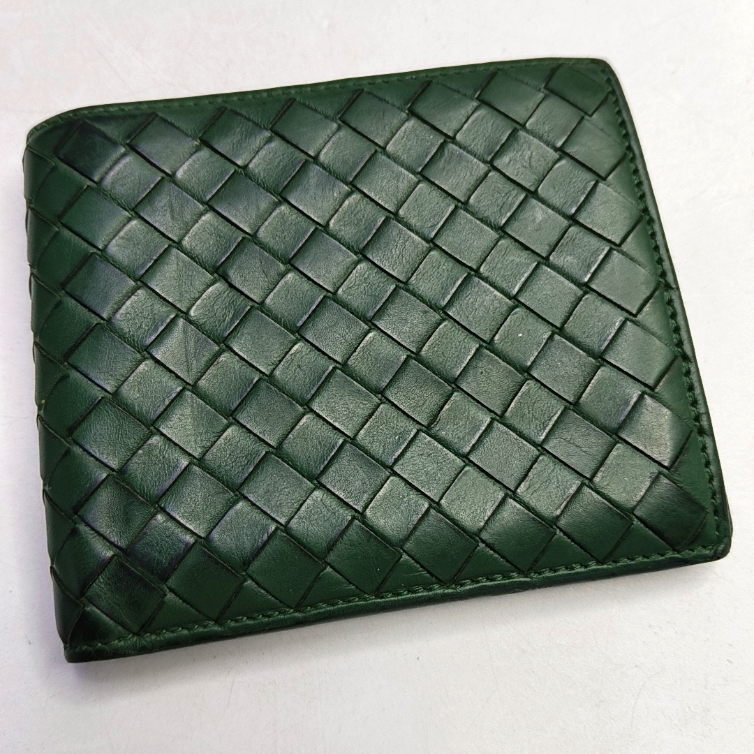 BOTTEGA VENETA Dark Green Leather Woven Wallet-(SKU)-957985549