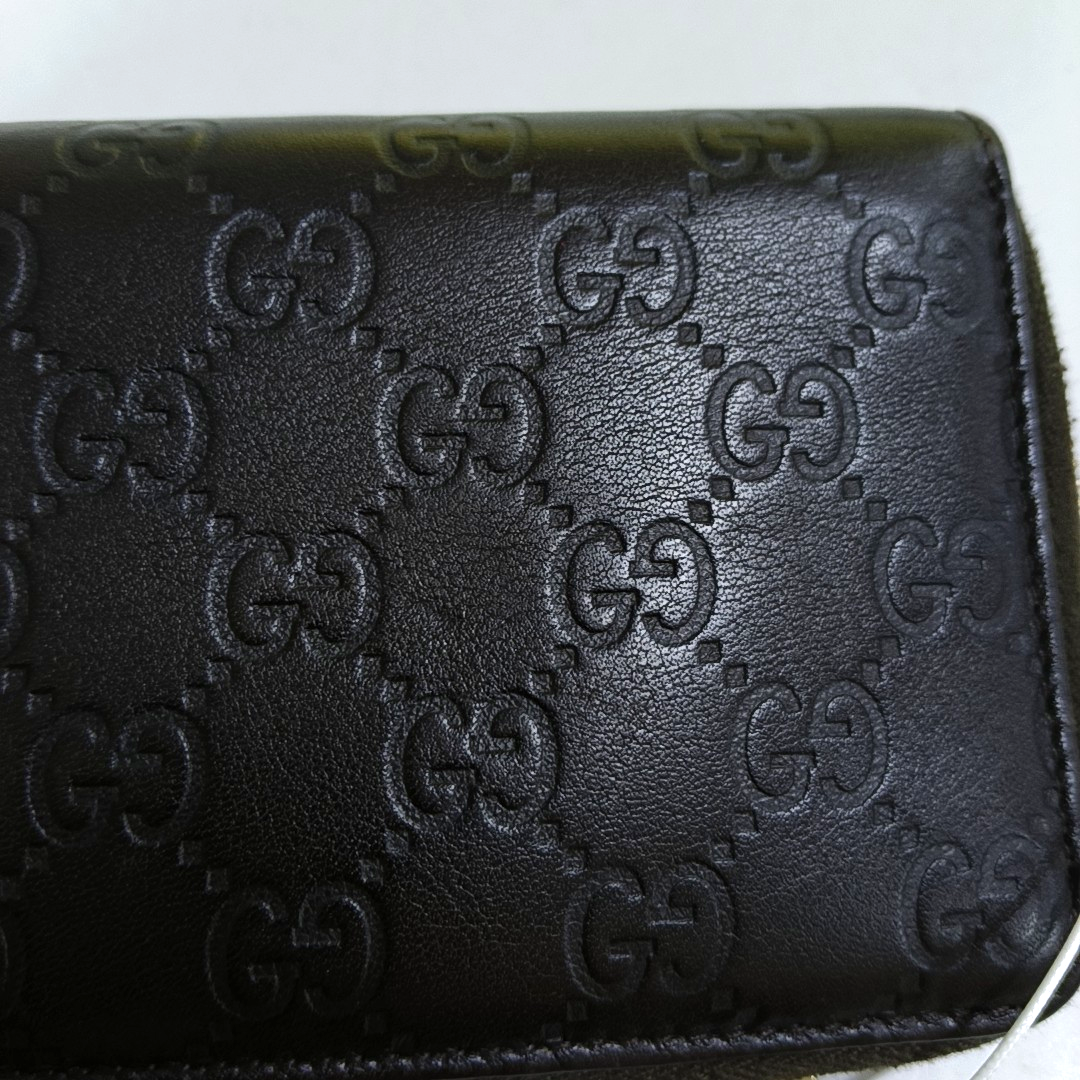 GUCCI Dark Brown Cowhide Monogrammed Texture Wallet Golden hardware-(SKU)-959715044