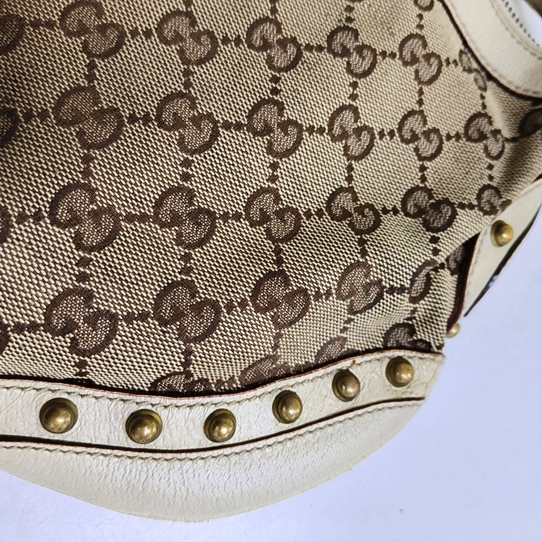 GUCCI Pelham Khaki Fabric Monogram Rivets Shoulder Bag Tote Bag Golden hardware-(SKU)-952072335