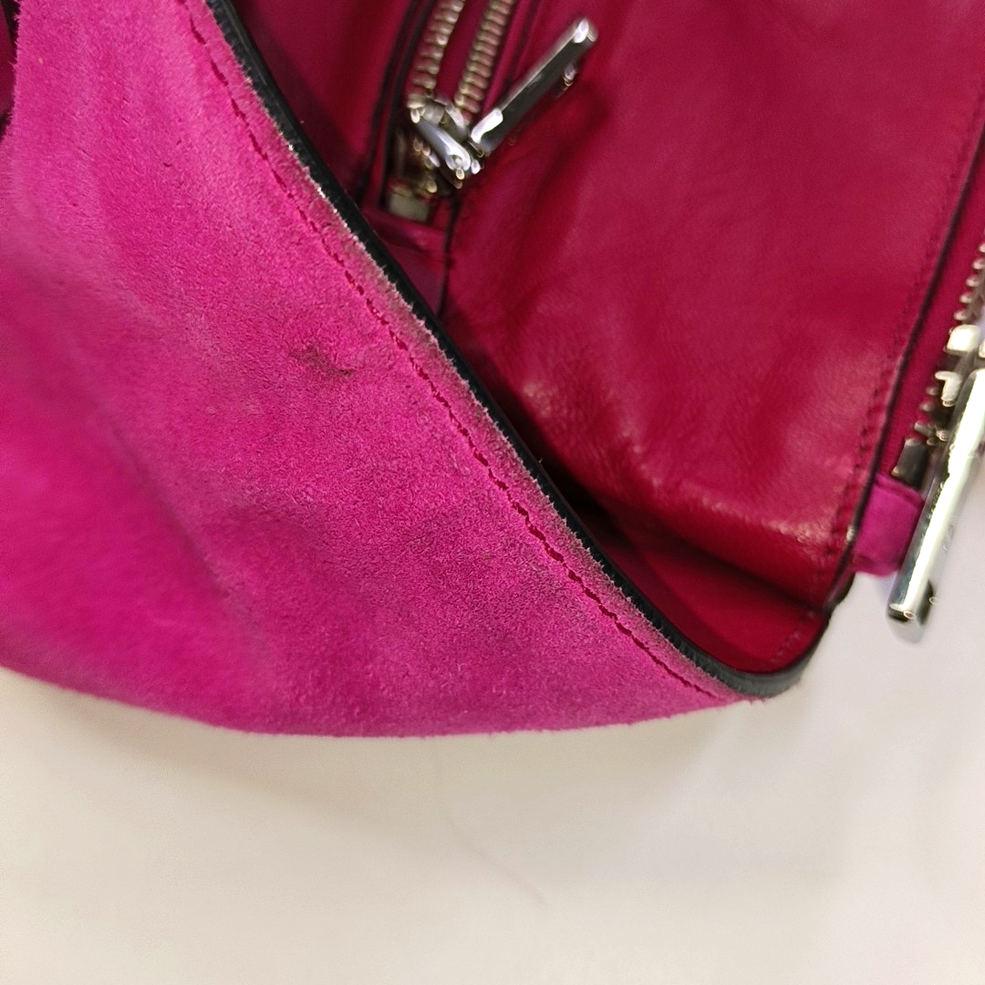 PRADA Pink Suede Logo Single Shoulder Bag Crossbody Tote Silver Hardware Removable shoulder strap-(SKU)-956356987