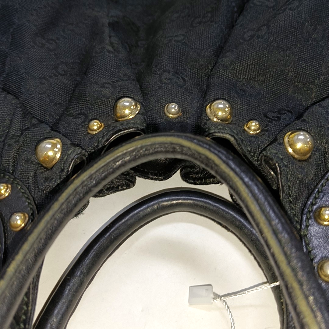 GUCCI Black Canvas Monogram Studs Handbag, Single Shoulder Bag Golden hardware-(SKU)-929188406
