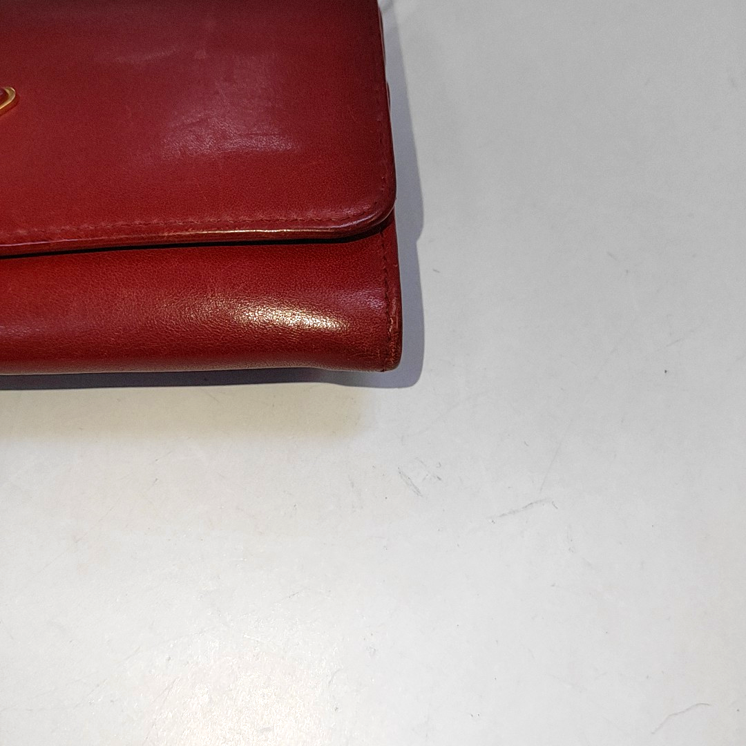 PRADA Red Cowhide Logo Wallet Golden hardware-(SKU)-942850390