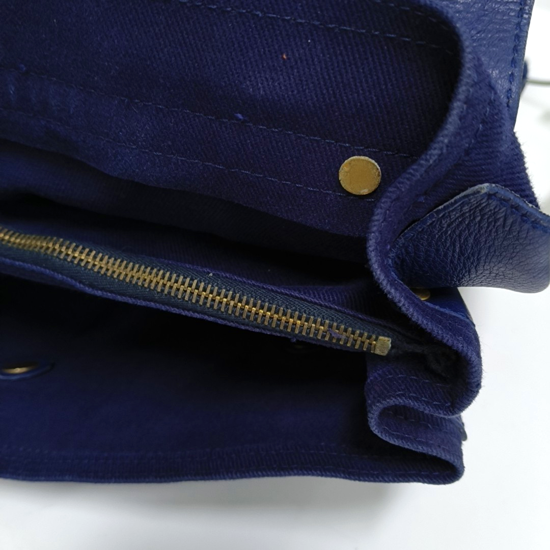 YSL MUSE TWO Dark Blue Cowhide Studs Handbag Golden hardware-(SKU)-939599133