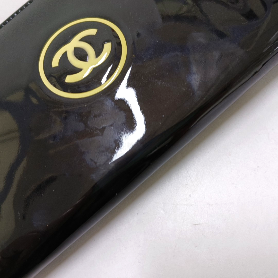CHANEL CIRCLED CC Black Patent Leather Wallet Silver Hardware 13nan-(SKU)-951413773