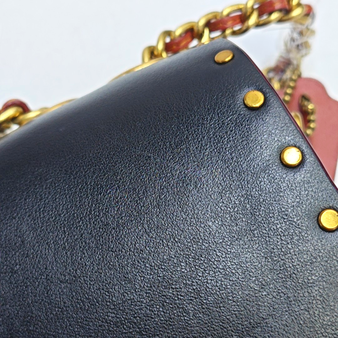 COACH MADISON Black Calfskin Leather Monogrammed Stud Single Shoulder Bag with Crossbody Gold Black Hardware-(SKU)-938190006