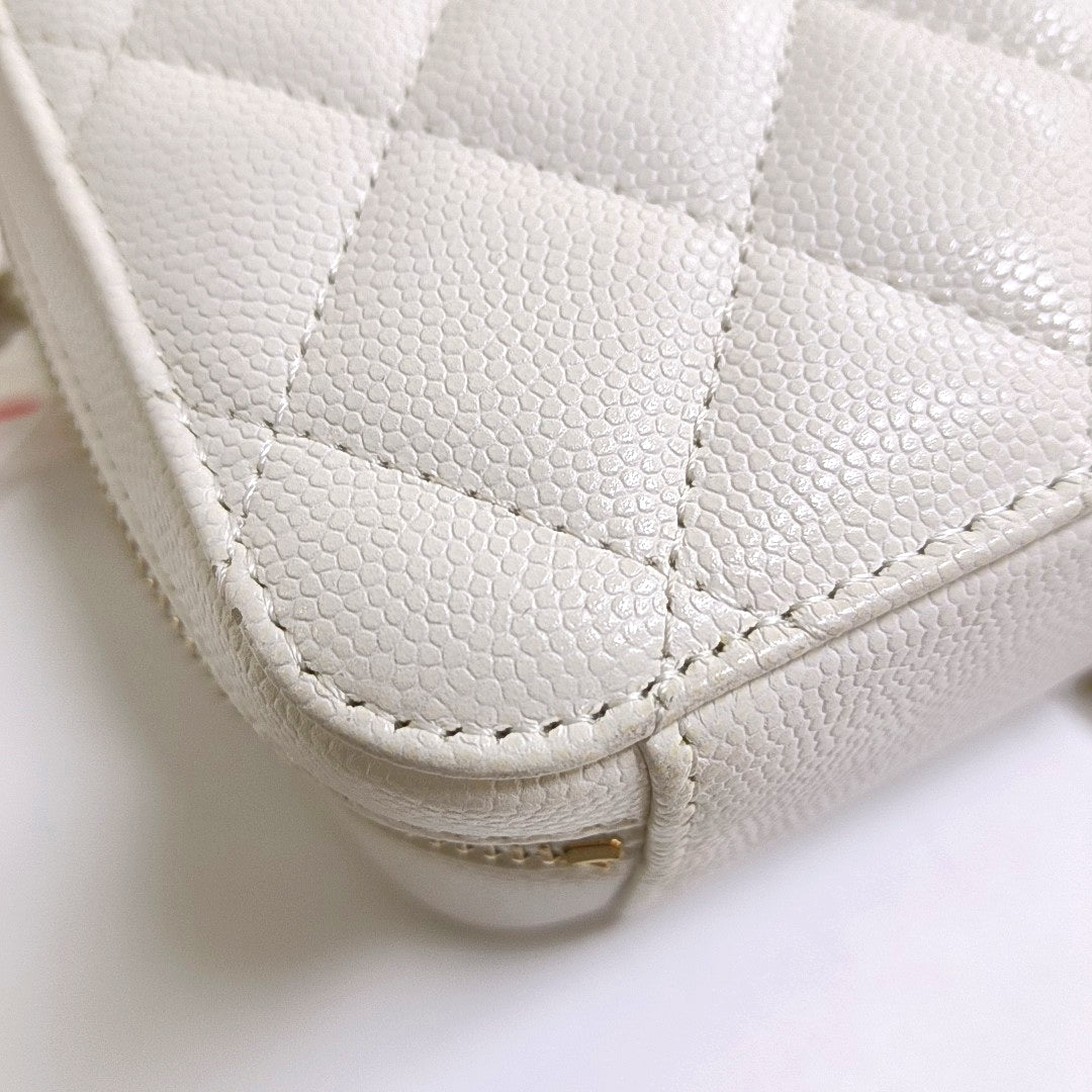 CHANEL SURPIQUE White Calfskin Quilted Monogram Crossbody Single Shoulder Bag with Gold Hardware-(SKU)-966839667