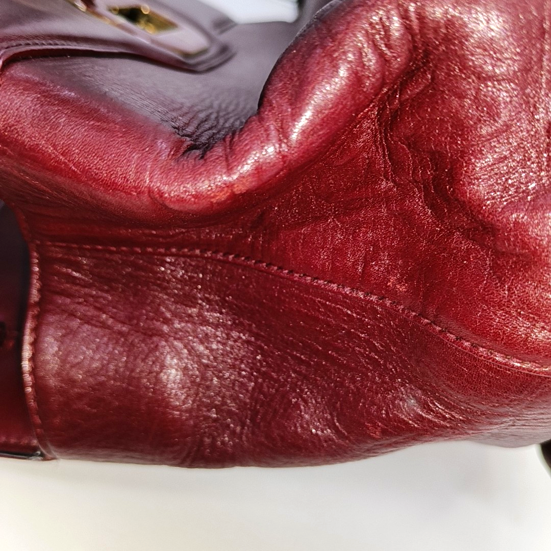 BVLGARI ISABELLA ROSSELLINI Burgundy Cowhide Single Shoulder Bag Handbag Crossbody Golden hardware Removable shoulder strap-(SKU)-931850112