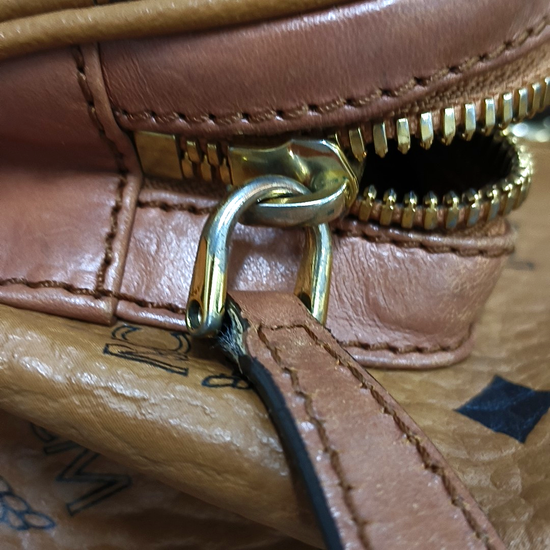 MCM Cognac Coated Canvas Monogrammed Backpack Golden hardware-(SKU)-951930001
