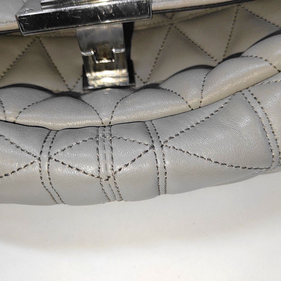 MICHAEL KORS Medium size Gray Cowhide Quilted Single Shoulder Bag Crossbody Silver Hardware-(SKU)-14349327