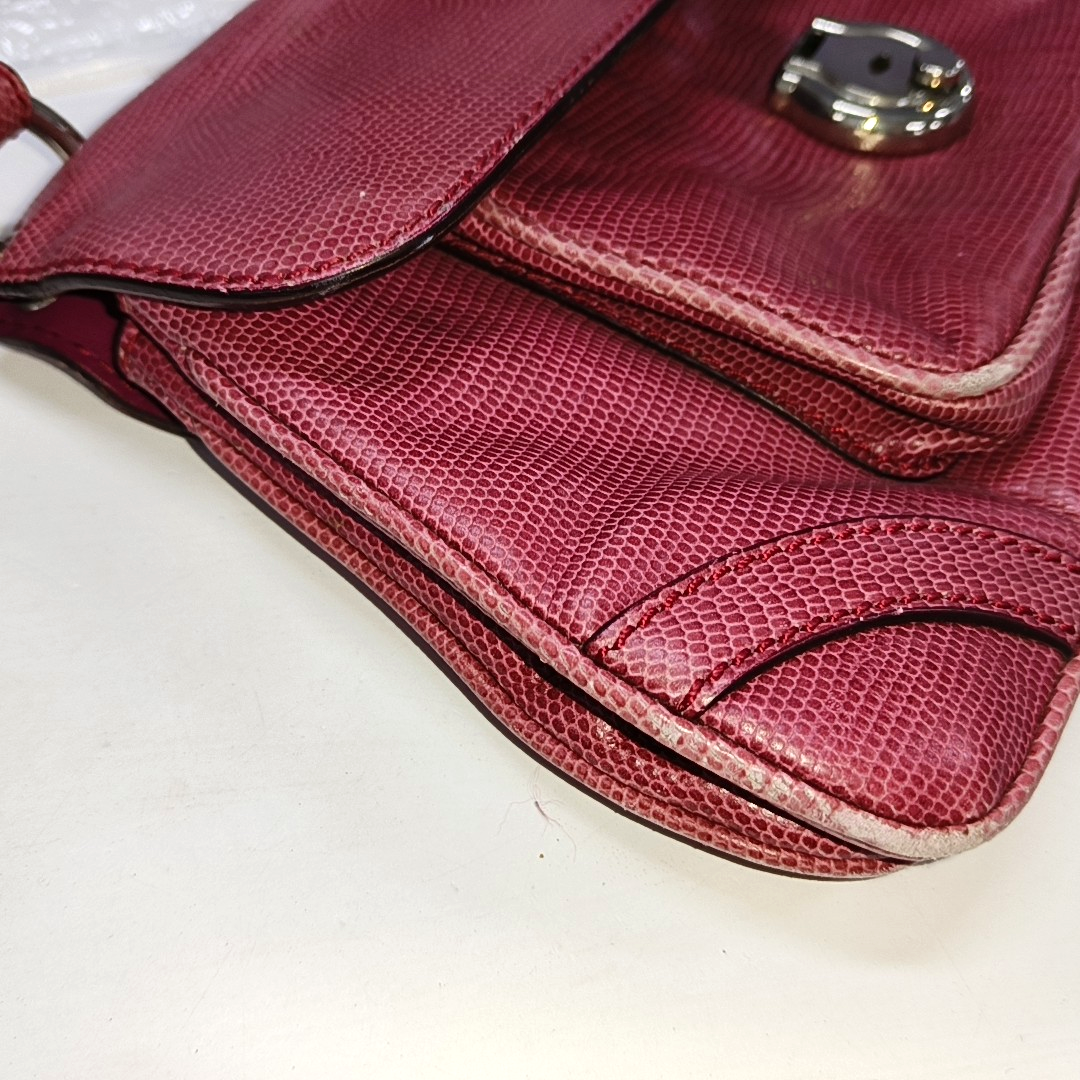 BURBERRY Red Cowhide Embossed Shoulder Bag Tote Silver Hardware-(SKU)-928563763