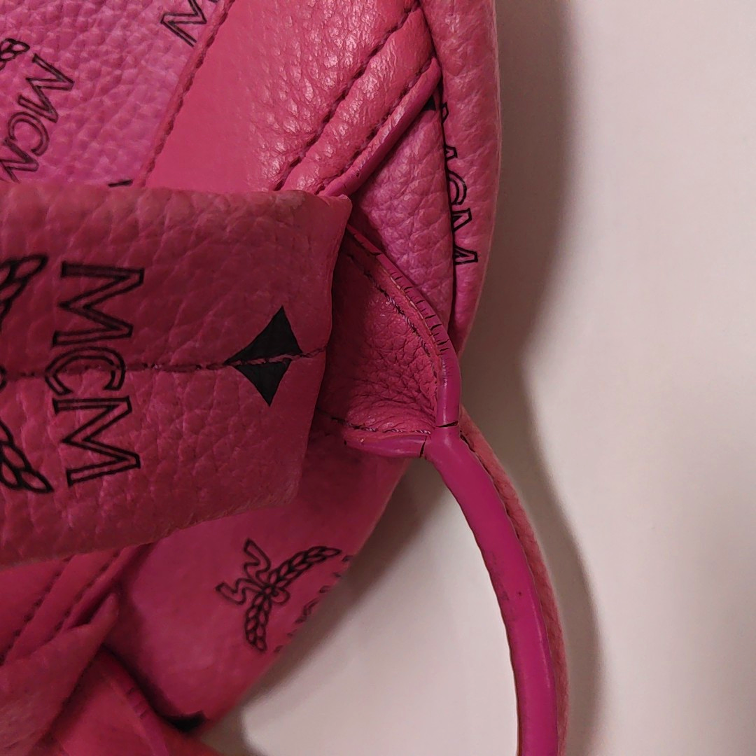 MCM STARK Small size Pink Coated Canvas Studs Double Shoulder Bag Golden hardware-(SKU)-940254240