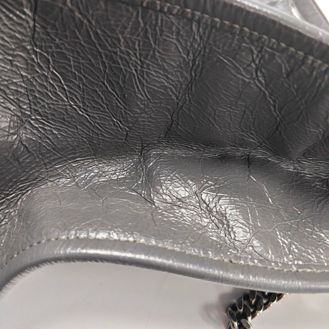 YSL NIKI Medium Size Dark Grey CalfskinSingle Shoulder Bag Tote with Palladium Hardware-(SKU)-970510636