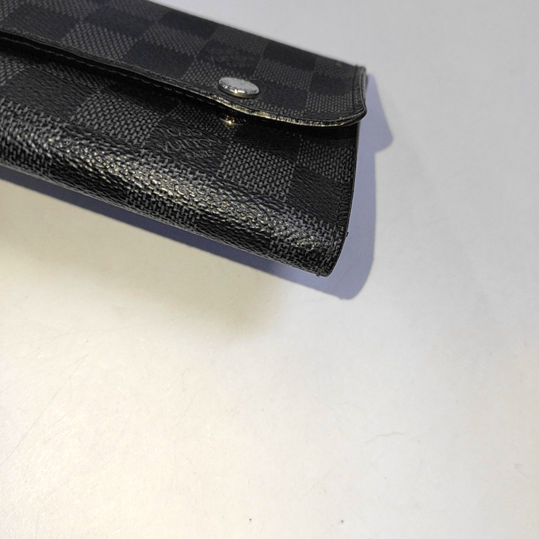 LOUIS VUITTON GRAPHITE LONG Gray Coated Canvas Chessboard Plaid Wallet Silver Hardware Sub-bag-(SKU)-943616595